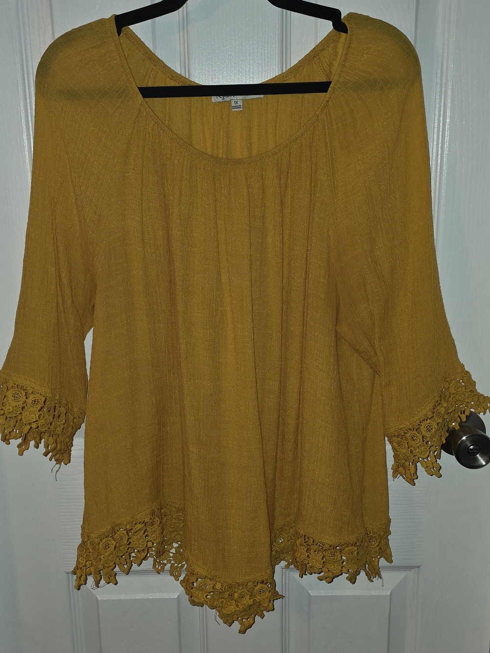 Boho Crochet-Hem Women's Peasant Blouse in Mustard